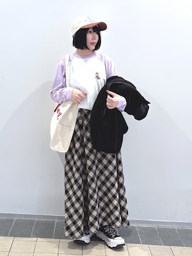 「アイテム（帽子）」を使った、MOMOさん（レディース・150cm）の冬コーディネート