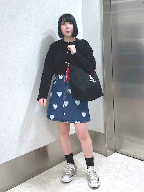 HEART PRINTED DENIM SKIRT