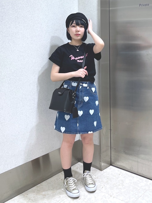 HEART PRINTED DENIM SKIRT