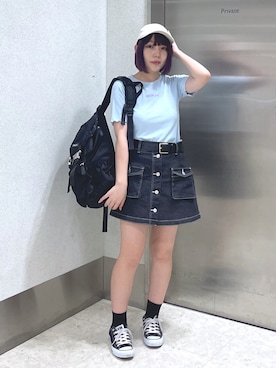 「キュロット」｜「アイテム（帽子）」を使った、MOMOさん（レディース・150cm）の夏コーディネート