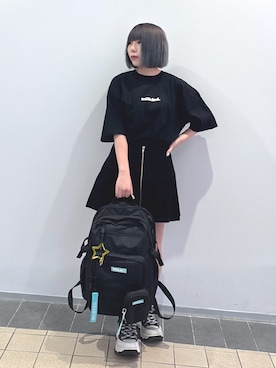 「MILKFED.（ミルクフェド）のICE CREAM WIDE S/S TEE（Tシャツ/カットソー）」を使った、MOMOさん（レディース・150cm）の夏コーディネート