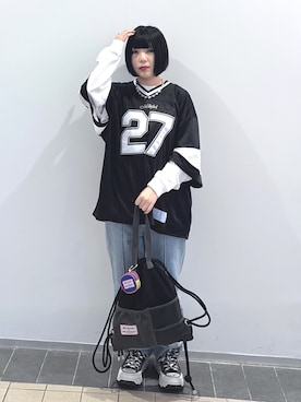 「アイテム（バックパック/リュック）」を使った、MOMOさん（レディース・150cm）の秋コーディネート