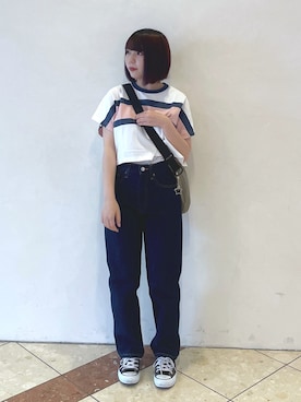 「ショート丈トップス」｜「アイテム（財布/小物）」を使った、MOMOさん（レディース・150cm）の夏コーディネート