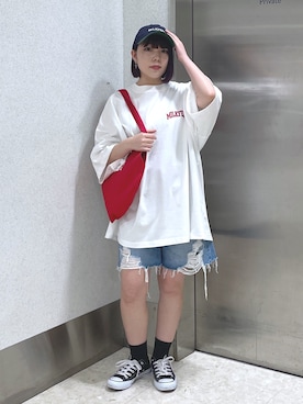 「いいね&フォロー よろしくお願いします☺︎」｜「アイテム（キャップ）」を使った、MOMOさん（レディース・150cm）の夏コーディネート