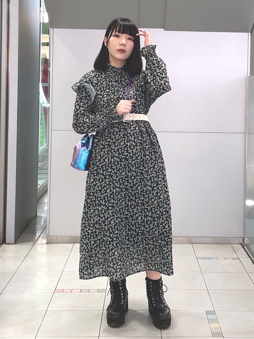 セール】FLORAL PRINT RUFFLE SLEEVE DRESS（ワンピース
