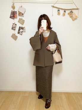 「Louere（ルエレ）のアイテム（ノーカラージャケット）」を使った、りせさん（レディース・157cm）の秋コーディネート