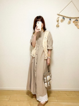 「アツいコーデ全部見せ」｜「アイテム（シャツワンピース）」を使った、りせさん（レディース・157cm）の夏コーディネート