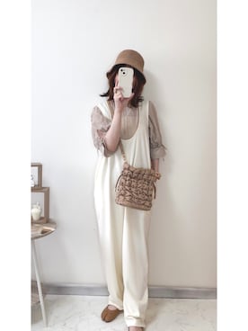 「ap retro（アプレトロ）のアイテム（オールインワン・サロペット）」を使った、りせさん（レディース・157cm）の夏コーディネート