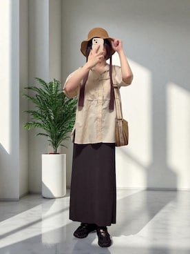 「アイテム（ハット、ブラウン系）」を使った、りせさん（レディース・157cm）の夏コーディネート