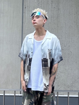 「XLARGE（エクストララージ）のSKYSCRAPER S/S SHIRT（シャツ/ブラウス、ホワイト系）」を使った、TIGERさん（メンズ・174cm）の夏コーディネート