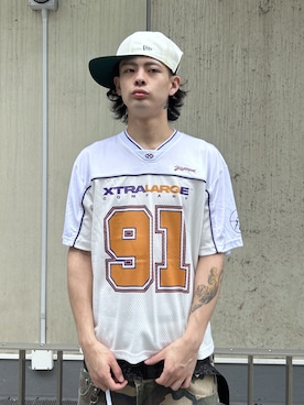 「XLARGE（エクストララージ）のXTRA FOOTBALL JERSEY（Tシャツ/カットソー、ホワイト系）」を使った、TIGERさん（メンズ・174cm）の夏コーディネート