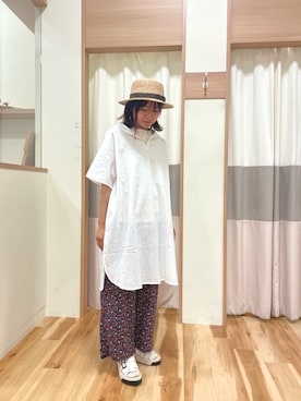 「Samansa Mos2（サマンサ モスモス）の【クールコットン】柄アソートスキッパーチュニック（シャツ/ブラウス）」を使った、risaさん（レディース・154cm）の春コーディネート