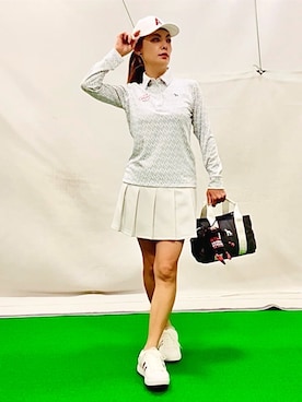 「adabat（アダバット）の【ADABAT NAVY】ダブルクロスプリーツスカート（スカート、グレー系）」を使った、lennie12さん（レディース・162cm）の夏コーディネート