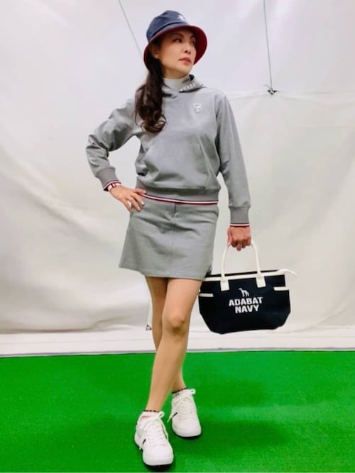新品【adabat】アダバット　ワッフル素材 ウェストゴム　スカート　38 Ｍ ADABAT NAVY】UVカット ポンチAラインスカート（スカート）｜adabat