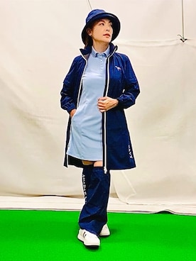 「adabat（アダバット）の【ADABAT NAVY】吸水速乾/接触冷感 カノコポロえりワンピース（ワンピース、ブルー系）」を使った、lennie12さん（レディース・162cm）の秋コーディネート