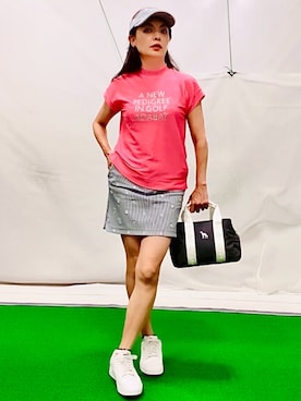 「adabat（アダバット）の【吸水速乾】UVメッセージロゴモックT（Tシャツ/カットソー、ピンク系）」を使った、lennie12さん（レディース・162cm）の夏コーディネート