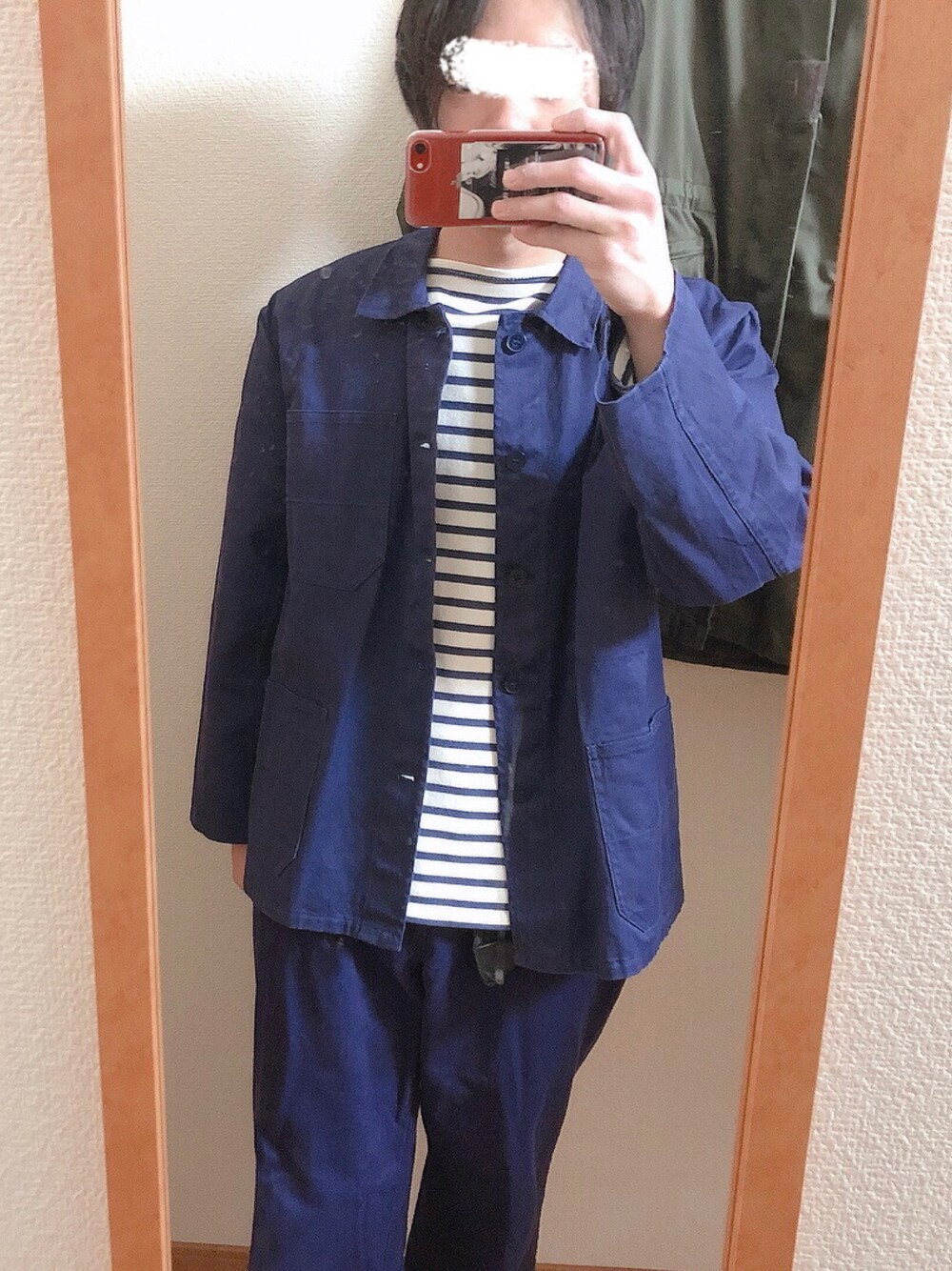 「春、オトナカジュアル、おしゃれさんと繋がりたい、今日のコーデ、シンプルスタイル、いいね、save、フォローお願いします🤑、セントジェームス、ユーロワーク」｜「VINTAGEのアイテム（カバーオール、ブルー系）」を使った、てらさん（メンズ・166cm）の春コーディネートの1枚目の写真