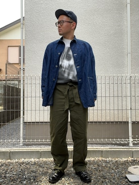 「moltemaniのアイテム（キャップ、ブルー系）」を使った、たいやまさん（メンズ・168cm）の春コーディネート