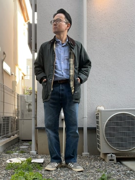 「Barbour（バブアー）のアイテム（ジャケット/アウター）」を使った、たいやまさん（メンズ・168cm）の秋コーディネート