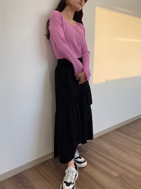 「ティアードスカート」｜「アイテム（その他トップス）」を使った、simさん（レディース・151cm）の春コーディネート