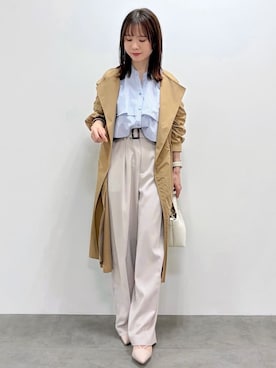 「index（インデックス）のストレッチワイドストレートパンツ/セットアップ対応【洗濯機OK/吸水速乾】（その他パンツ、ベージュ系）」を使った、kozuさん（レディース・148cm）の春コーディネート