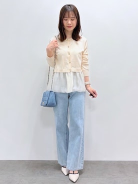 「index（インデックス）の《丈が選べる》ストレートデニムパンツ【洗濯機洗い可】（その他パンツ、ブルー系）」を使った、kozuさん（レディース・148cm）の春コーディネート