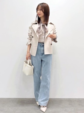 「index（インデックス）の《丈が選べる》ストレートデニムパンツ【洗濯機洗い可】（その他パンツ、ブルー系）」を使った、kozuさん（レディース・148cm）の春コーディネート