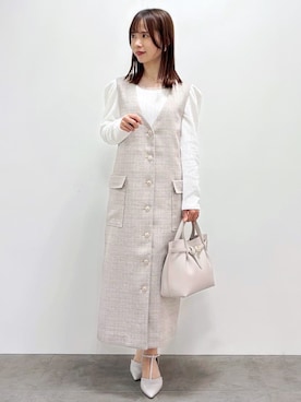 「index（インデックス）のTストラップパンプス（パンプス、グレー系）」を使った、kozuさん（レディース・148cm）の春コーディネート