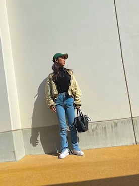 「MOUSSY（マウジー）のアイテム（MA-1）」を使った、cak10160さん（レディース・161cm）の冬コーディネート