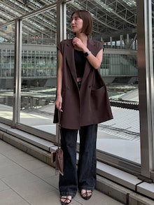「アイテム（テーラードジャケット、ブラウン系）」を使った、akariさん（レディース・155cm）の夏コーディネート