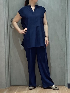 「TOKYO SHIRTS（トウキョウシャツ）のバックプリーツブラウス セットアップ可能（シャツ/ブラウス、ブルー系）」を使った、BRICK HOUSE by Tokyo Shirts 札幌発寒イオンモール店さん（レディース・156cm）の夏コーディネート