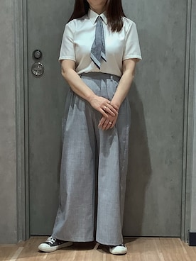 「TOKYO SHIRTS（トウキョウシャツ）の【超形態安定】【接触冷感】形態安定ノンアイロン レギュラー 半袖ビジネスワイシャツ（ビジネスシャツ、イエロー系）」を使った、BRICK HOUSE by Tokyo Shirts 札幌発寒イオンモール店さん（レディース・156cm）の夏コーディネート
