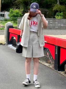 「アイテム（テーラードジャケット、ホワイト系）」を使った、モさん（レディース・161cm）の春コーディネート