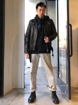「ALLSAINTS（オールセインツ）のアイテム（パンツ）」を使った、Reggieさん（メンズ・168cm）の冬コーディネート