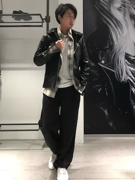 「ALLSAINTS（オールセインツ）のアイテム（ライダースジャケット）」を使った、Reggieさん（メンズ・168cm）の春コーディネート