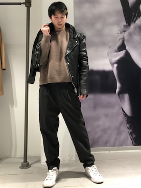「ALLSAINTS（オールセインツ）のアイテム（ライダースジャケット）」を使った、Reggieさん（メンズ・168cm）の冬コーディネート