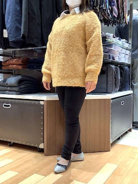 「Pitta Re:)（ピッタリ）のリングヤーン ニットプルオーバー（ニット/セーター、イエロー系）」を使った、SHIRTS PLAZA 浜松志都呂イオンモール店さん（レディース・158cm）の秋コーディネート