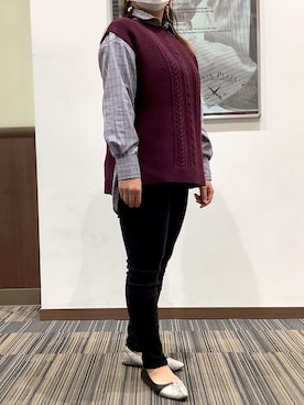 「アイテム（ベスト、パープル系）」を使った、SHIRTS PLAZA 浜松志都呂イオンモール店さん（レディース・158cm）の秋コーディネート