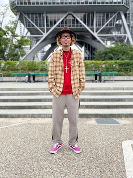 「アイテム（スウェットパンツ、グリーン系）」を使った、K.S.0402さん（メンズ・178cm）の夏コーディネート