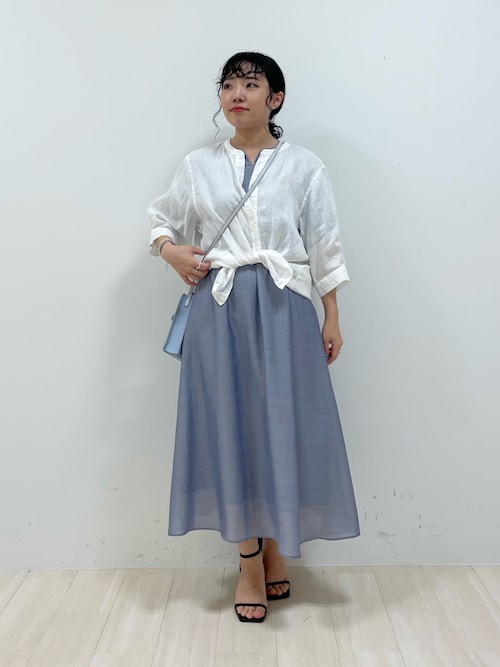 【新品タグ付】INDIVI 洗えるハイウエストエアリーワンピース LL セール】【洗える／エアリー】ハイウエストワンピース