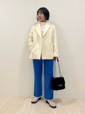 「ブルーコーデ」｜「アイテム（ステンカラーコート）」を使った、kanaさん（レディース・153cm）の秋コーディネート