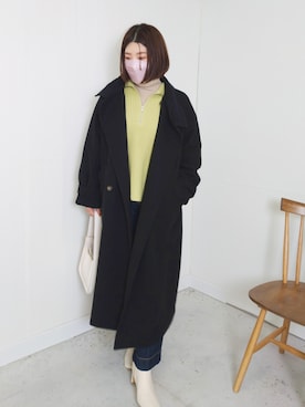 「アイテム（ステンカラーコート）」を使った、mayuさん（レディース・158cm）の冬コーディネート