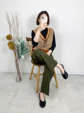 「ハイネックトップス」｜「アイテム（スラックス）」を使った、mayuさん（レディース・158cm）の秋コーディネート