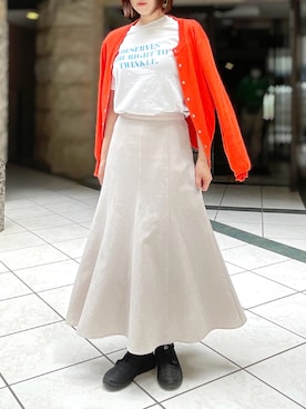 「アイテム（カーディガン/ボレロ、オレンジ系）」を使った、mayuさん（レディース・158cm）の春コーディネート