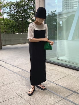 「apres jour mignon（アプレジュールミニョン）のアイテム（帽子）」を使った、uraさん（レディース・160cm）の夏コーディネート