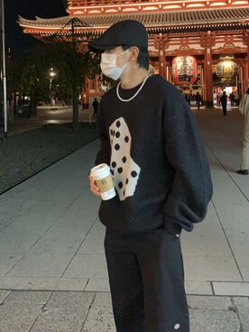 「STUSSY（ステューシー）のアイテム（ニット/セーター、ブラック系）」を使った、kouuuuuukiさん（メンズ・175cm）の秋コーディネート