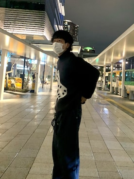 「STUSSY（ステューシー）のアイテム（ニット/セーター、ブラック系）」を使った、kouuuuuukiさん（メンズ・175cm）の冬コーディネート