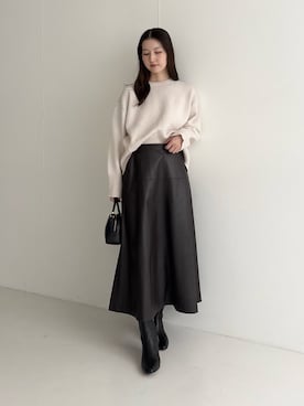 「レザースカート」｜UNAさん（レディース・162cm）の秋コーディネート