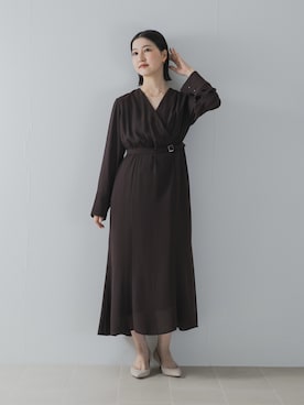 「URBAN RESEARCH ROSSO WOMEN(アーバンリサーチ ロッソ)のマルチWAYカシュクールワンピース(ワンピース、ブラウン系)」を使った、UNAさん(レディース・162cm)の夏コーディネート