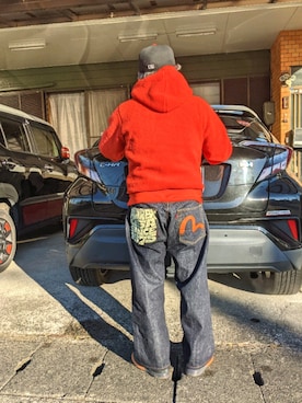 「EVISU（エヴィス）のアイテム（トップス）」を使った、avirexsさん（メンズ・165cm）の冬コーディネート